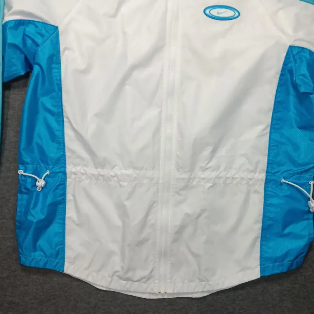 Nike Jacket Womens Small White Blue Full Zip Windbreaker Colorblock Logo Track